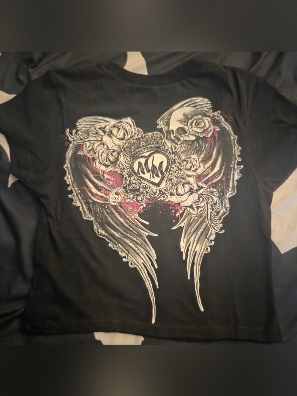 Metal Mulisha Black Crop Top with Winged Skull Heart Graphic